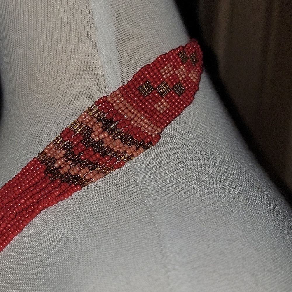 Beaded Multistrand Necklace Red and Orange - Picture 3 of 7
